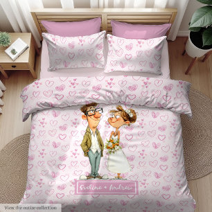 Personalized Newlyweds Duvet Cover Quirky Cartoon