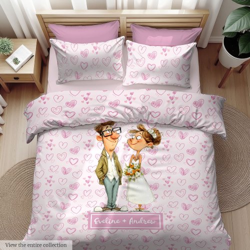 Personalized Newlyweds Duvet Cover Quirky Cartoon