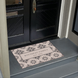 Personalized Newlyweds Floral Tile Pattern Doormat