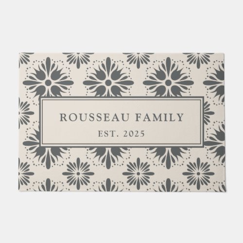 Personalized Newlyweds Floral Tile Pattern Doormat