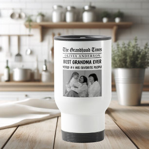 Personalized Newspaper   Best Grandma Ever Gift Travel Mug
