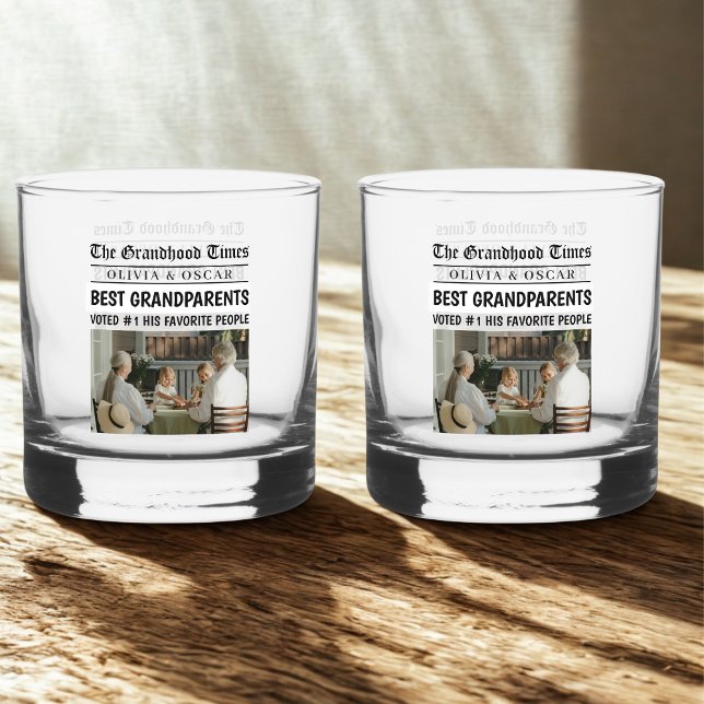 Personalized Newspaper | Best Grandparents Gift Whiskey Glass (Creator Uploaded)