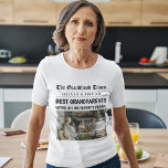Personalized Newspaper Headline | Best Grandparent T-Shirt<br><div class="desc">Celebrate the world’s best grandparents in style with this hilarious and heartwarming “Grandhood Times” custom photo T-shirt! Featuring a faux newspaper front page design with a personalized photo and names, this shirt is a unique and fun gift they'll proudly wear. Perfect for birthdays, Grandparents Day, holidays, or family gatherings, this...</div>