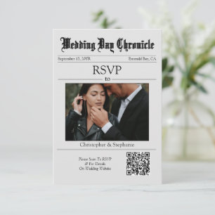 Personalized Newspaper Minimalist Elegant QR Code  RSVP Card