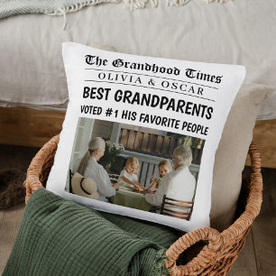 Personalized Newspaper Photo    Best Grandparents  Throw Pillow