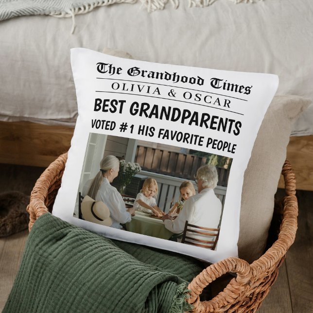 Personalized Newspaper Photo  | Best Grandparents  Throw Pillow (Creator Uploaded)
