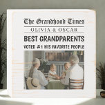 Personalized Newspaper Photo Grandparents Gift Wooden Box Sign<br><div class="desc">Celebrate the best grandparents ever with this personalized “Grandhood Times” wooden box sign! Designed like a faux newspaper front page, this charming sign features a custom photo, grandkids' names, and a bold, fun headline. Crafted with a rustic whitewashed wood finish, it's perfect for shelves, mantels, or wall displays. A heartwarming...</div>