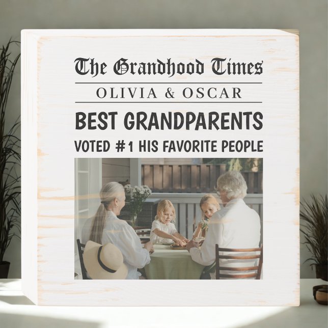 Personalized Newspaper Photo Grandparents Gift Wooden Box Sign (Creator Uploaded)