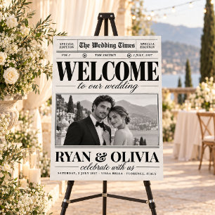Personalized Newspaper Photo Wedding Welcome Sign 