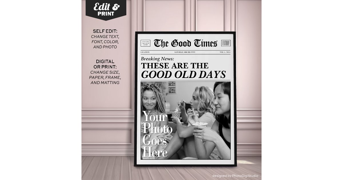 Personalized Newspaper Print 'The good old days'