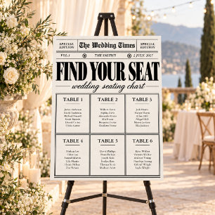 Personalized Newspaper Wedding Seating Chart Sign 