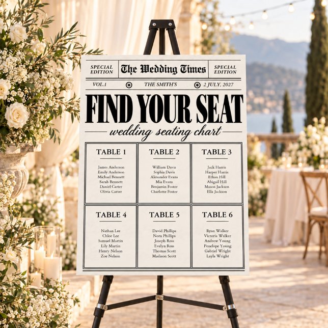 Personalized Newspaper Wedding Seating Chart Sign  (Personalized Newspaper Wedding Seating Chart Sign
)
