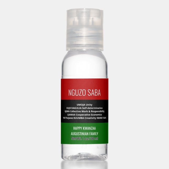 Personalized NGUZO SABA 7 Principles Happy Kwanzaa Hand Sanitizer (Front)