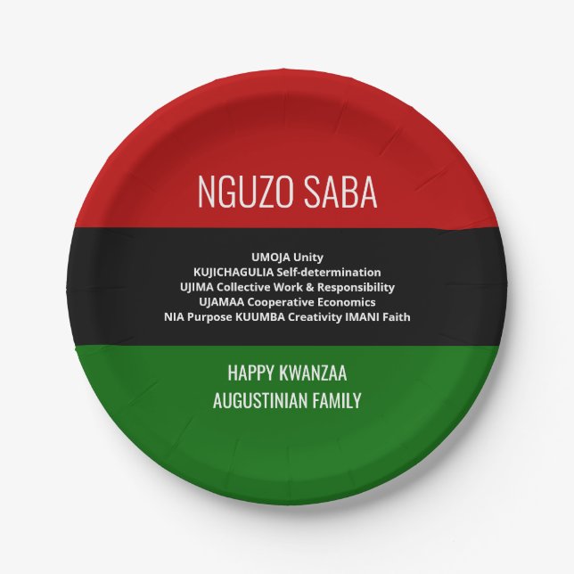 Personalized NGUZO SABA 7 Principles Happy Kwanzaa Paper Plates (Front)