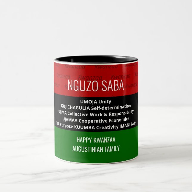 Personalized NGUZO SABA 7 Principles Happy Kwanzaa Two-Tone Coffee Mug (Center)