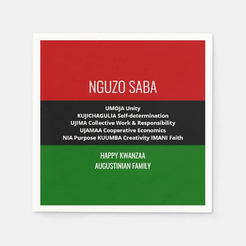 Personalized NGUZO SABA Happy Kwanzaa Napkins