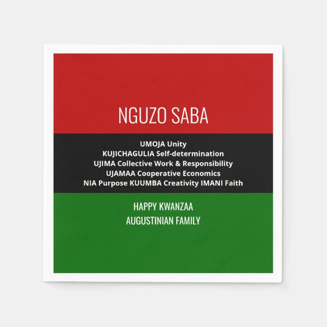 Personalized NGUZO SABA Happy Kwanzaa Napkins (Front)