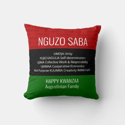 Personalized NGUZO SABA Happy Kwanzaa Throw Pillow