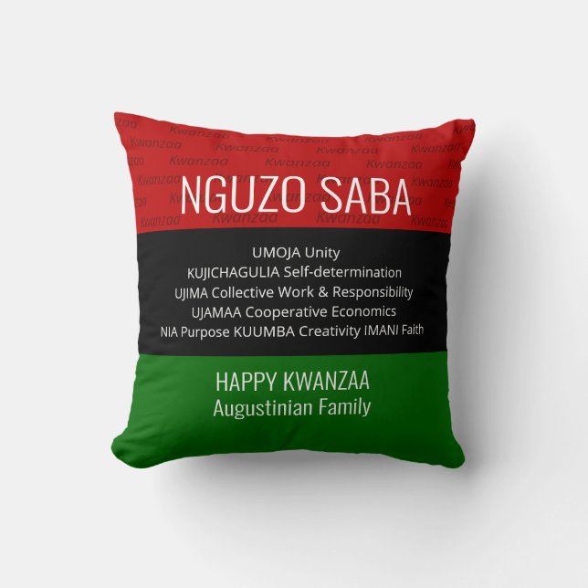 Personalized NGUZO SABA Happy Kwanzaa Throw Pillow (Front)