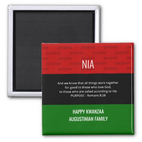 Personalized NIA Romans 8 28 Happy Kwanzaa Magnet