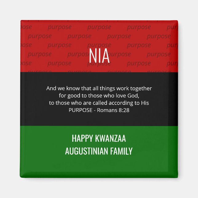 Personalized NIA Romans 8 28 Happy Kwanzaa Magnet (Front)