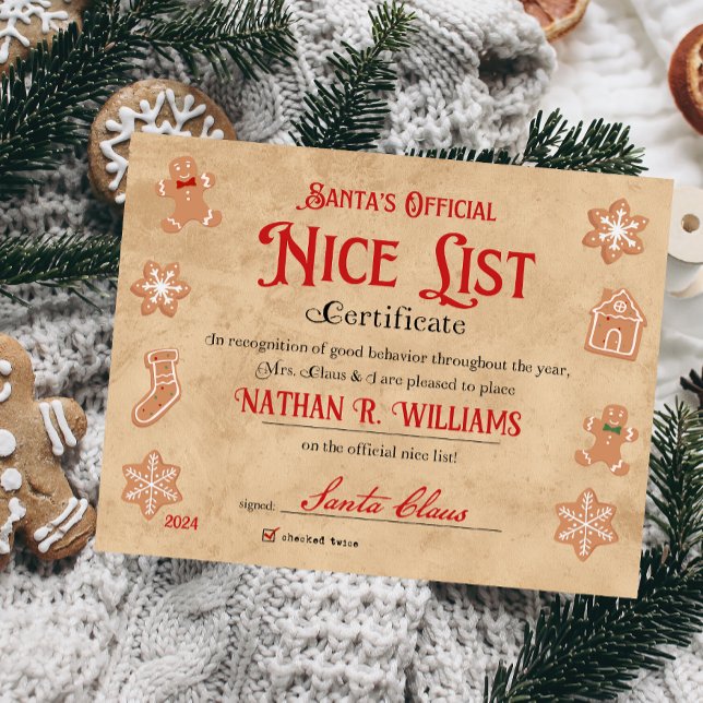 Personalized Nice Certificate From Santa Claus (Nice List Official Santa Claus Certificate )