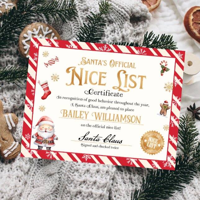 Personalized Nice Certificate From Santa Claus (Nice List Official Santa Claus Certificate )