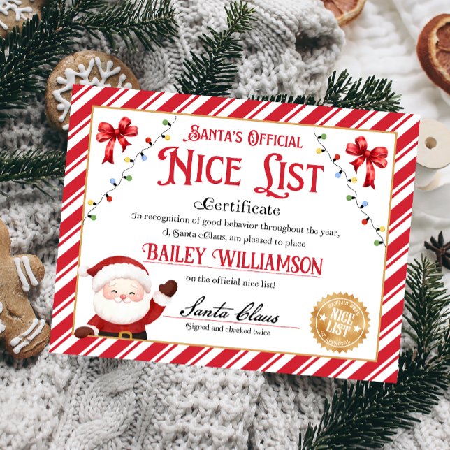Personalized Nice Certificate From Santa Claus (Nice List Official Santa Claus Certificate )