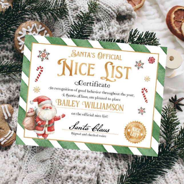 Personalized Nice Certificate From Santa Claus (Nice List Official Santa Claus Certificate )