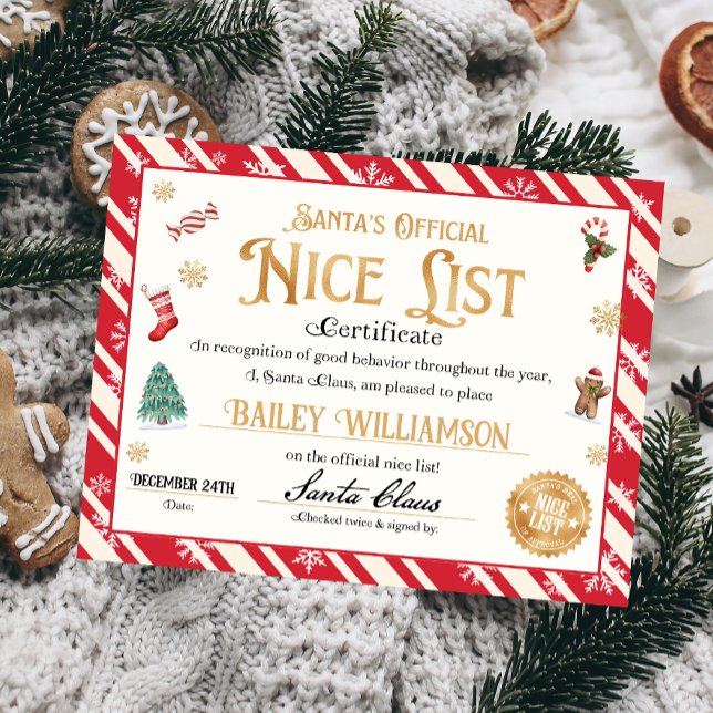 Personalized Nice Certificate From Santa Claus (Nice List Official Santa Claus Certificate )