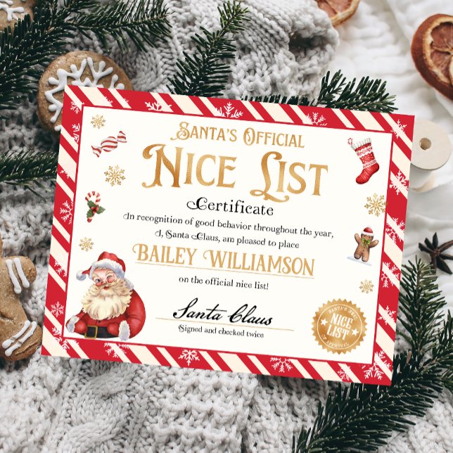 Personalized Nice Certificate From Santa Claus (Nice List Official Santa Claus Certificate )