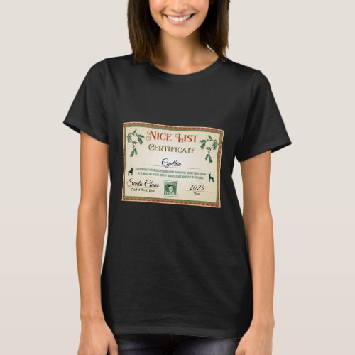 Personalized Nice List Certificate T_Shirt