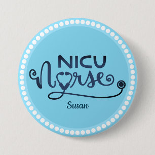 Personalized Nicu Nurse Blue and White Button