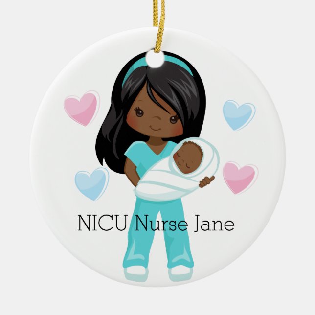 Personalized NICU Nurse Holding Baby Christmas Ceramic Ornament (Front)