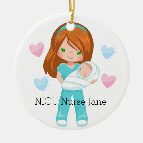 Personalized NICU Nurse Holding Baby Christmas Ceramic Ornament