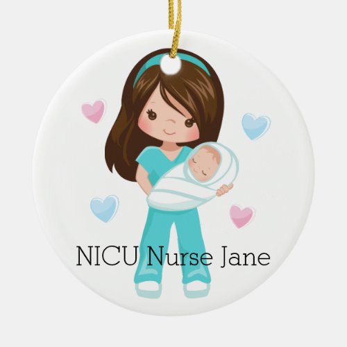 Personalized NICU Nurse Holding Baby Christmas Ceramic Ornament