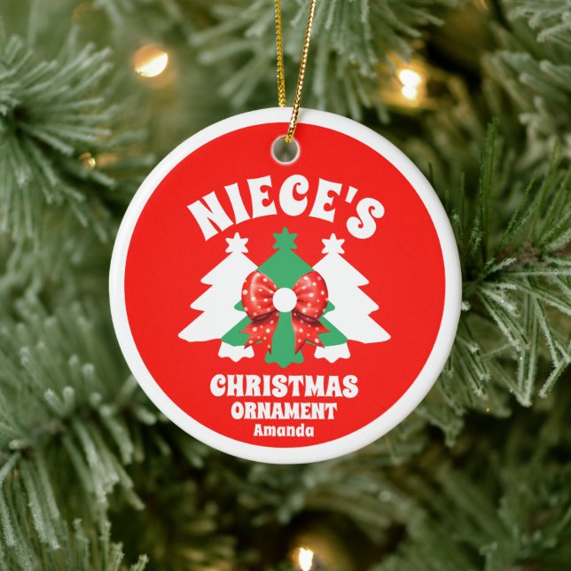 Personalized Niece's Photo Christmas Tree Ceramic Ornament (Tree)