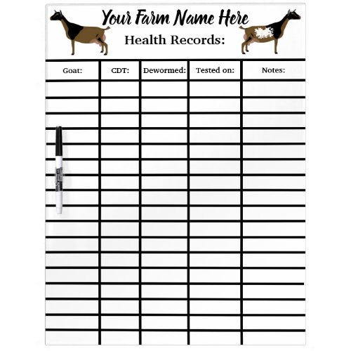 Personalized Nigerian Dwarf Goat Health Records 2 Dry Erase Board