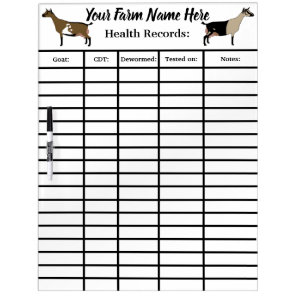 Personalized Nigerian Dwarf Goat Health Records #3 Dry Erase Board