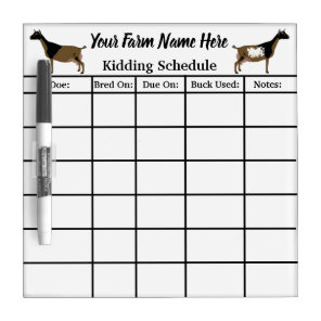 Personalized Nigerian Dwarf Goat Kidding Schedule Dry Erase Board