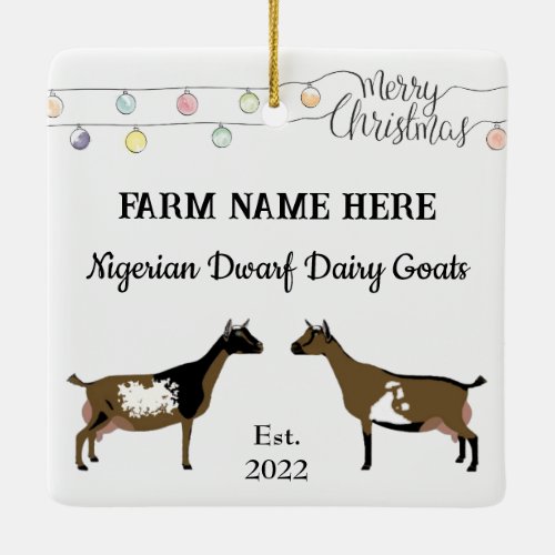 Personalized Nigerian Dwarf Goat White Christmas Ceramic Ornament