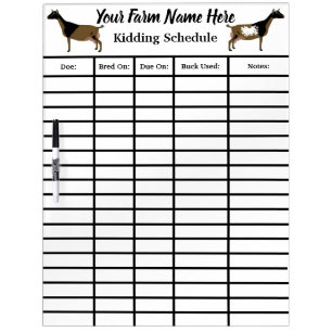 Personalized Nigerian Dwarf Kidding Schedule Dry Erase Board