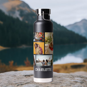 Personalized Nine Photo Collage Custom Name Gift Water Bottle