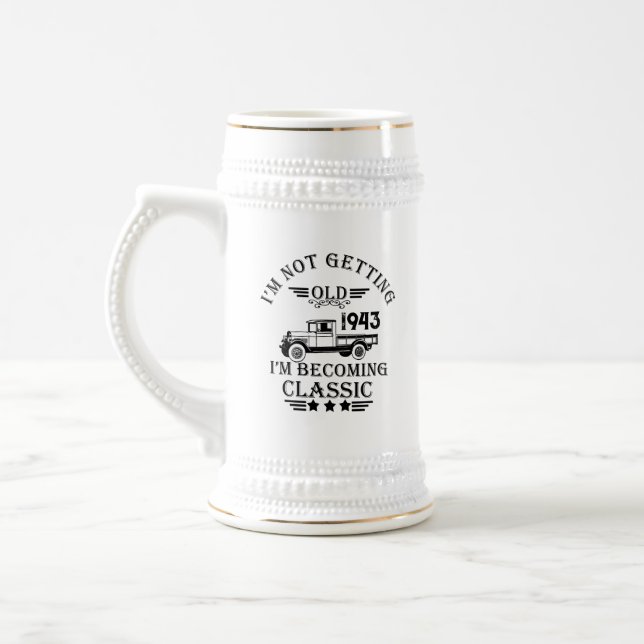 Personalized ninety vintage 90th birthday party beer stein (Left)