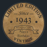 Personalized ninety vintage 90th birthday party classic round sticker<br><div class="desc">Make your birthday special with this unique design. Add a touch of sophisticated elegance to your birthday celebration with our exquisite, one-of-a-kind designs. These graphics bring sophistication and originality to any product, creating a memorable and stylish gift. They are perfect for those who appreciate a touch of timeless glamour on...</div>