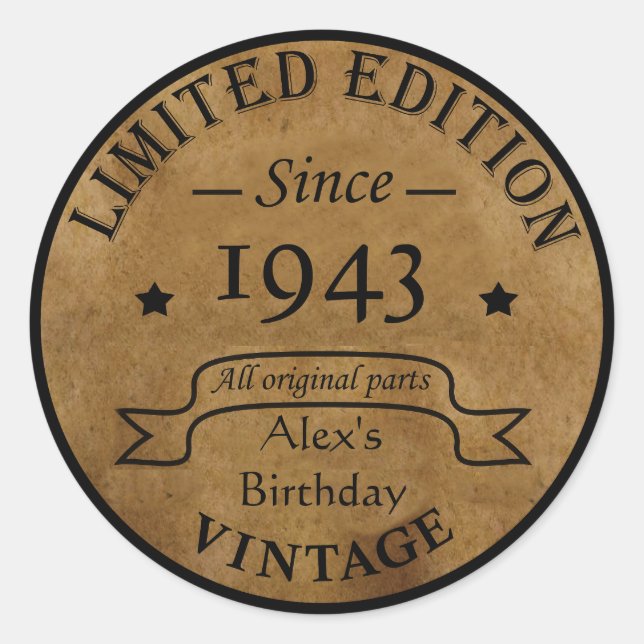 Personalized ninety vintage 90th birthday party classic round sticker (Front)