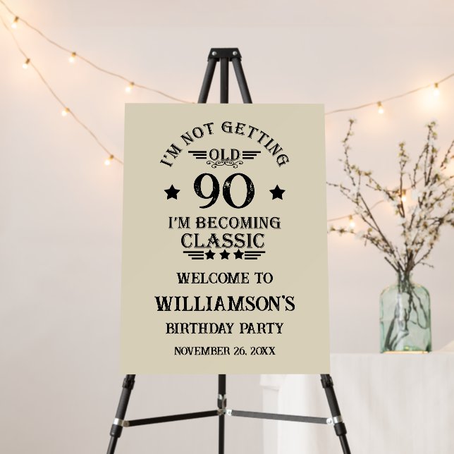 Personalized ninety vintage 90th birthday party foam board (In Situ (Stand))