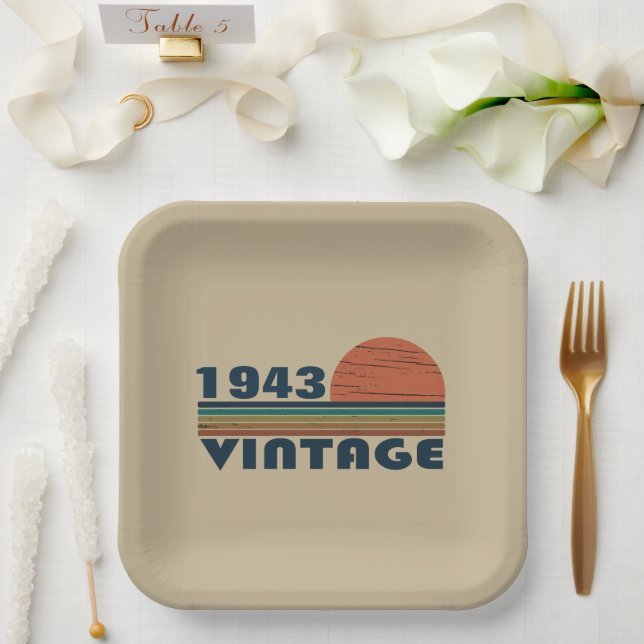 Personalized ninety vintage 90th birthday party paper plates (Wedding)