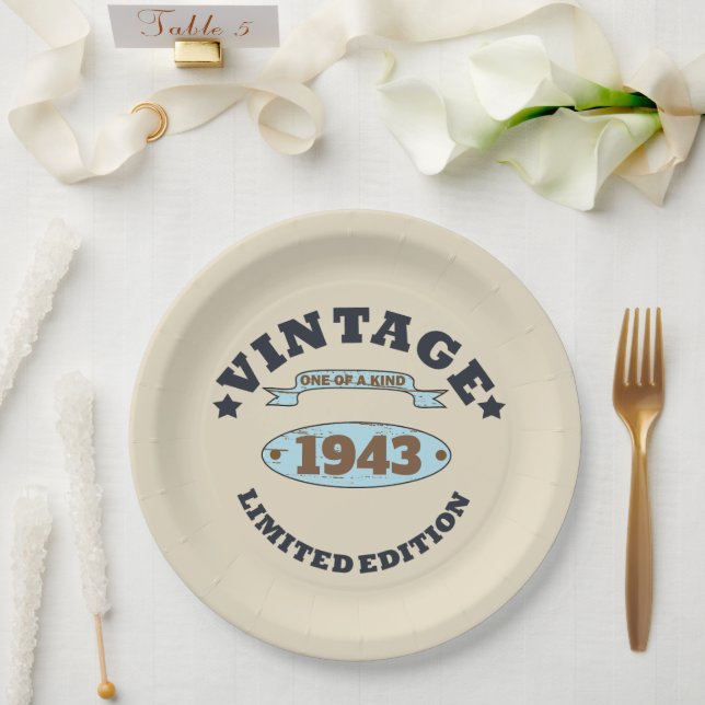Personalized ninety vintage 90th birthday party paper plates (Wedding)