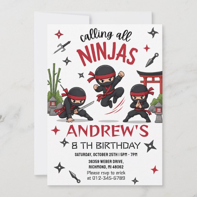 Personalized Ninja Birthday Invitation (Front)